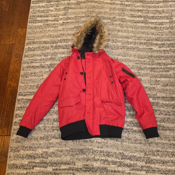 Soul Star Red Puffer Bomber Jacket Faux Fur Men L - Picture 3 of 4